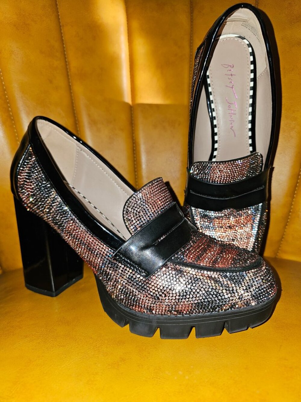 Betsey Johnson Black and Red Platform Loafers - Picture 1 of 2